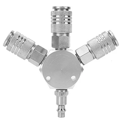 Immagine di connettore pneumatico del distributore di aria compressa a 3 vie, dell&#039;accoppiatore rapido collettore tubo dell&#039;aria F NPT da 1/4 &#039;&#039; Splitter adattatore Argento