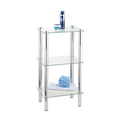 Immagine di Wenko scaffale Yago Quadrato con 3 Ripiani in Vetro, da Bagno Acciaio e 40x74x30cm, archiviazione salvaspazio