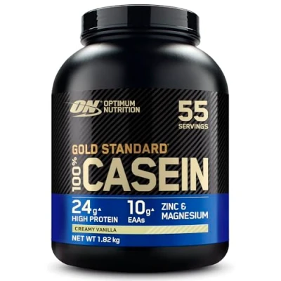 Immagine di Optimum Nutrition Gold Standard 100% Casein, Caseina Micellare in Polvere, Proteine a Lento Rilascio con Zinco, Magnesio e AA, Supporta la Crescita Muscolare, Gusto Vaniglia, 55 Porzioni, 1.82 kg
