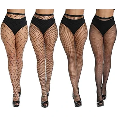 Immagine di DRESHOW 4 Paia Donna Sexy Moda Elastico Vita Alta Collant Calze a Rete Coscia