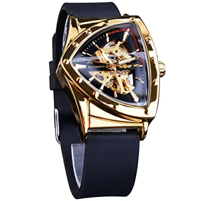 Immagine di FORSINING Orologio meccanico automatico con scudo d&#039;oro triangolare, quadrante oversize completamente scavato fuori design del