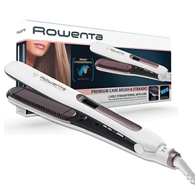 Immagine di Rowenta SF7510 Brush&amp;Straight Premium Care Piastra per Capelli Lisci o Ricci 2 in 1, con Generatore di Ioni e Setole Naturali Integrate
