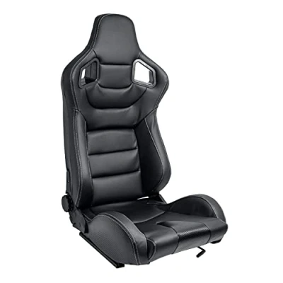 Immagine di AUTOSTYLE Sedile Sportivo &#039;RK&#039; Finta pelle Nero + Cucitura Argento reclinabile doppia regolazione incl. Slitte