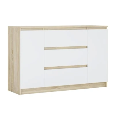 Immagine di 3xEliving Demi 2D3S Cassettiera, Colore: quercia sonoma/bianco, Dimensioni: L: 120 cm, P 39 H: 78 con due porte e tre cassetti