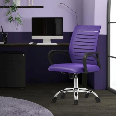 Immagine di ML Design Sedia da Ufficio Ergonomica Viola con Schienale in Rete Reclinabile Regolabile Altezza Braccioli Seduta Imbottita a Schiuma Telaio Acciaio Cromato Poltrona Girevole Ruote