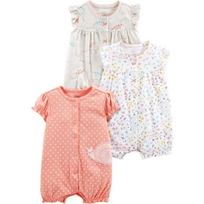 Immagine di Simple Joys by Carter&#039;s 3 Pack Snap up Rompers Pagliaccetti, Rosato/Bianco/Beige, 0 Mesi (Pacco da 3) Bimba