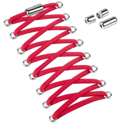 Immagine di Widamin 2 paia di lacci elastici per adulti e bambini, senza legatura con capsule metallo, lunghezza 100 cm, Rosso x
