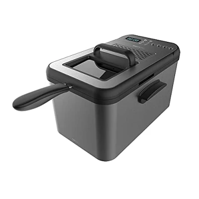Immagine di Cecotec Friggitrice digitale di 4,2 Litri Cleanfry Luxury 4000 Dark. 3270 W, Elegante design in acciaio inossidabile e incorpora 5 programmi predefiniti