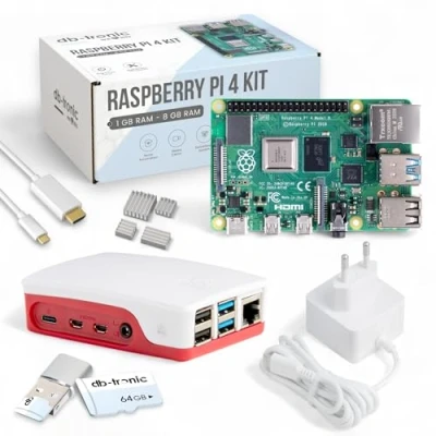 Immagine di Raspberry Pi 4 2 GB Starter Kit Alimentatore USB C 15 W Alloggiamento Scheda SD da 64 Cavo Micro HDMI K Set dissipatore di calore