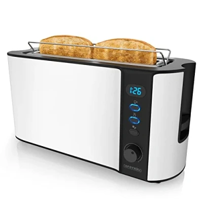 Immagine di Arendo Tostapane a fessura lunga 2 fette Funzione scongelamento 1000 W Doppia parete Accessorio scalda cornetto Grado di doratura 1 6 Display con indicatore del tempo residuo Bianco