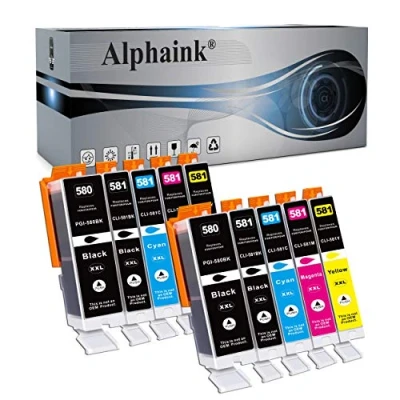 Immagine di alphaink 10 Cartucce Compatibili con Canon PGI 580XXL CLI 581XXL per Pixma TS705 TS9155 TS6150 TS6151 TR7550 TR8550 TS8150 TS8151 TS8152 TS9150 TS8240 TS8242 TS6350 TS6250 TS9550 (10 Pack)