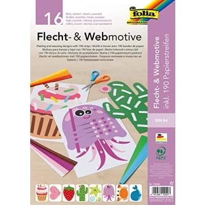 Immagine di folia Set Intrecciati e Tessitura, 16 Fogli con 8 Motivi, 190 Strisce di Carta, attività Creativa per Bambini, Multicolore, A4 DIN