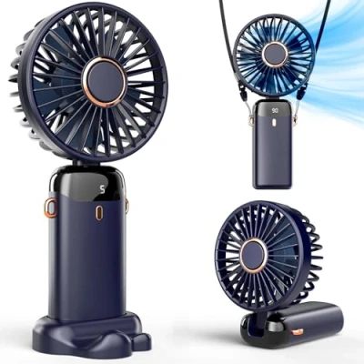 Immagine di Koonie Ventilatore Tascabile USB, Mini Portatile Mano, Pieghevole Ricaricabile, a batteria con Display Digitale, 5 velocità Ventilatori Regolabile 90