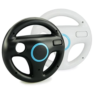 Immagine di smardy 2x Volante da Corsa Bianco e Nero Racing Wheel Compatibile con Nintendo Wii Telecomando Controller per Mario Kart Game, Giochi di Guida