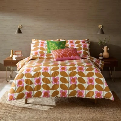 Immagine di Orla Kiely Bedding Set copripiumino in 100% cotone con motivo floreale e fiori di zafferano (set king size: 230 cm x 220 cm)