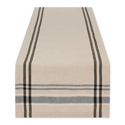 Immagine di DII French Stripe Runner da tavolo in lino, collezione fattoria, stile 14 x 72, colore: tortora/nero