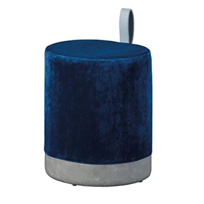 Immagine di Inter Link Sgabello con contenitore da lavanderia Pouf in velluto blu e grigio maniglia similpelle Osane