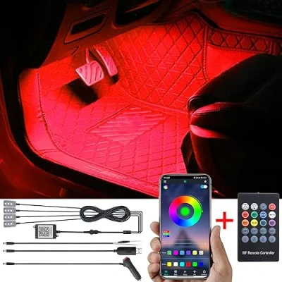 Immagine di TABEN Kit luci Atmosfera vano Piedi per Auto Sincronizzazione Musicale RGB Multicolore 16 Milioni di Colori Illuminazione Ambientale USB Suono Attivo, Telecomando RF e Controllo App Bluetooth 12V