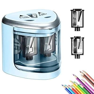 Immagine di Temperamatite Elettrico in Metallo,Temperino con Serbatoio Affilatura Manuale ed Elettrica,Doppio Foro 6mm e 12mm,Sicuro Tempera Matite Per Bambini (blu)