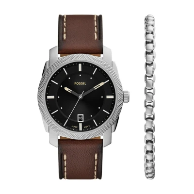 Immagine di FOSSIL Orologio Machine da uomo, movimento al quarzo con data a tre lancette e cinturino in pelle o acciaio inossidabile, 42 mm, Marrone caldo