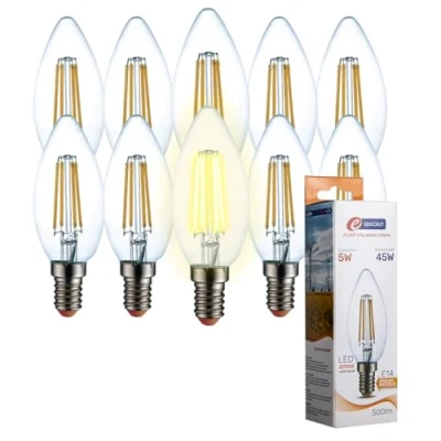 Immagine di E QUICKLY Lampadine LED E14 Luce calda attacco piccolo E14, 5W (Equivalenti a 45W), 500 Lumen, bianca 2700K, Risparmio Energetico, lampadina piccole dimensioni, 10 PZ