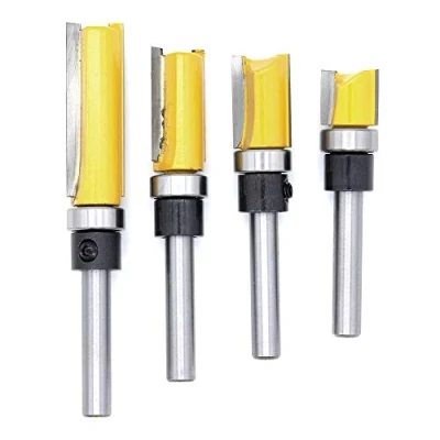 Immagine di DingGreat 4Pcs 1/4&quot; Shank Fresa a Taglienti Diritti per Rifilare con Cuscinetto, la lavorazione del legno