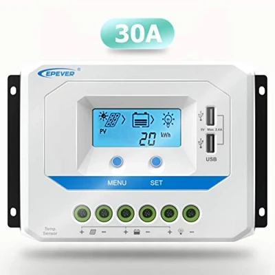 Immagine di EPEVER® 30A Regolatore di Carica Solare 12V/24V che Identifica Automaticamente la Tensione Sistema, con Display LCD e Porte USB VS3024AU