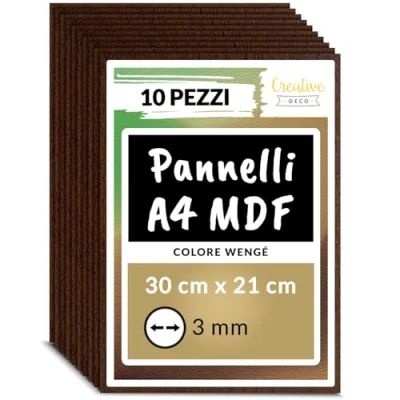 Immagine di Creative Deco 10 x A4 MDF Pannelli in Legno Fogli, di Marrone Scuro 300 210 3 mm Fai da Te Ideale per Taglio Laser, CNC Router, Modellare, Traforatura