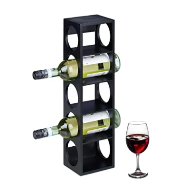 Immagine di Relaxdays Cantinetta Portabottiglie, Scaffale per 5 Bottiglie di Vino in Orizzontale, Bambù, HxLxP: 53x14x12 cm, Nero