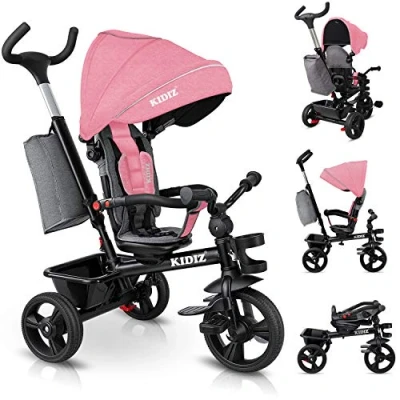 Immagine di KIDIZ® triciclo 5 in 1 per bambini con asta di spinta sistema sterzo a partire da anno jogger andare avanti e indietro I rosa