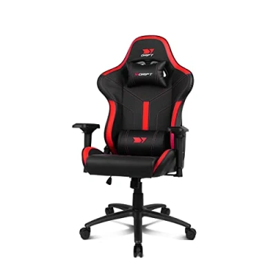 Immagine di DRIFT GAMING Chair DR350 DR350BR Sedia da gioco professionale, similpelle, braccioli 4D, rotelle silenziose, pistone classe 4, inclinazione, cuscino lombare/cervicale, colore nero/rosso