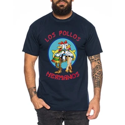 Immagine di WhyKiki Los Pollos Maglietta da Uomo Hermanos Bad Heisenberg Breaking, Farbe2:Dunkelblau;Größe2:M
