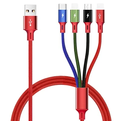 Immagine di Minlu Multi Cavo di Ricarica, 4 in 1 Multiplo Cavetto USB [1,8M 3.5A] Nylon Intrecciato Ricarica con Micro Tipo C Lightning per Phone 15/14/13/12/11/Android