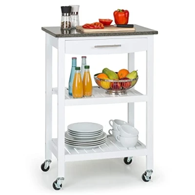 Immagine di KLARSTEIN Carrello Cucina, Mobiletto Cucina Salvaspazio, Portavivande, Mobile con Ruote e Cassetti, Carrellino Porta Microonde Frutta
