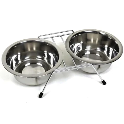 Immagine di PARENCE. Set di 2 ciotole in acciaio inox per animali domestici Supporto antiscivolo con piedini gomma Cani e gatti piccola taglia 11 cm diametro