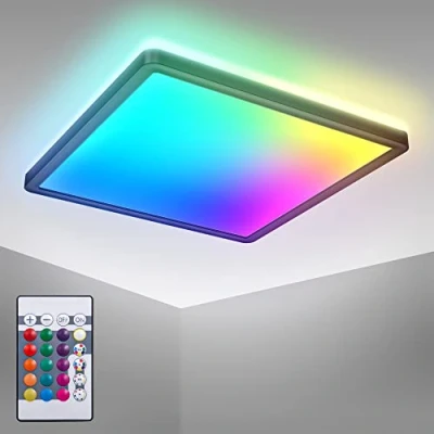Immagine di B.K.Licht pannello led a luce indiretta, telecomando, colorata RGB+W, soffitto, pannelli led, luminosi rgb panello, 29x29x3 cm, nero
