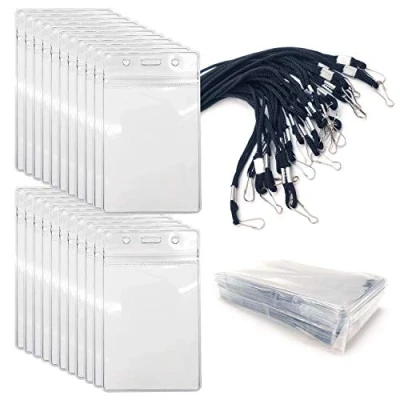 Immagine di Porta Badge, 20pcs Custodie Per Badge Con cordino, Portabadge Di Pvc Impermeabili, Trasparente Tesserino Carta Credito Affari, Uffici, Gruppo, Studenti(Verticale)