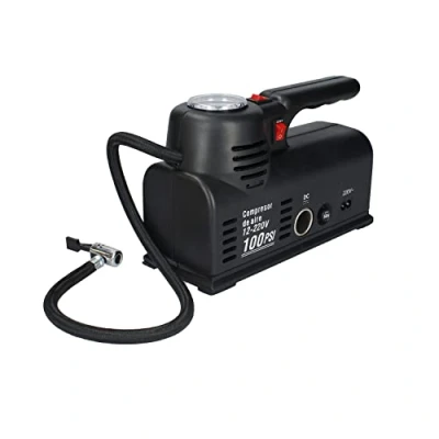 Immagine di Ferrestock CA105 Mini compressore per auto, DC 12 V e 220 V, con manometro integrato