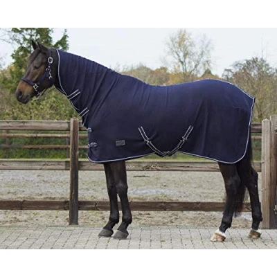 Immagine di QHP coperta in pile per cavallo con parte il collo e cinghie, blu