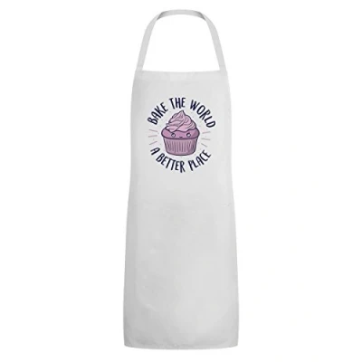 Immagine di Grindstore Grembiule da Cucina Bake The World A Better Place Bianco