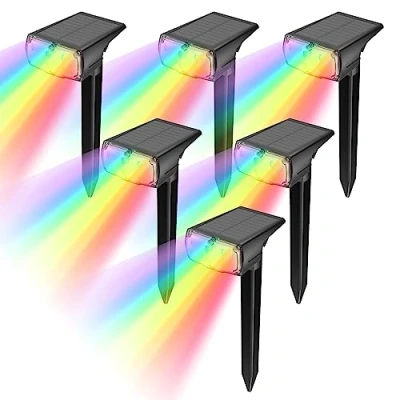 Immagine di GOLUMUP Faretti Solari a Led da Esterno multicolori RGB, 8 Colore e 1 Iridescente Luci Esterno, Lampade Giardino, Cortile, Vialetto, Piscina Campeggio Impermeabile IP67 (6 Pezzi)