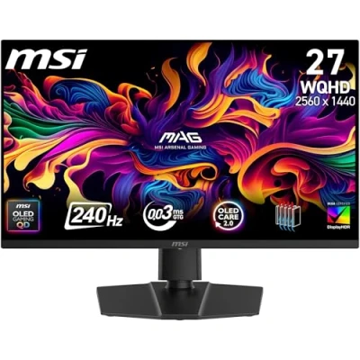 Immagine di MSI MAG 273QP QD OLED X24, monitor Gaming 26,5&quot; WQHD (2560 x 1440) OLED, refresh rate 240 Hz, tempo di risposta 0,03 ms, 99% DCI P3, ΔE ≤ 2 DisplayHDR True Black 400, DisplayPort 1.4a, HDMI 2.1
