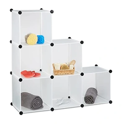 Immagine di Relaxdays Scaffale a Gradini 6 scomparti, Sistema Incastro, Armadio, Divisorio, Aperto, Bianco