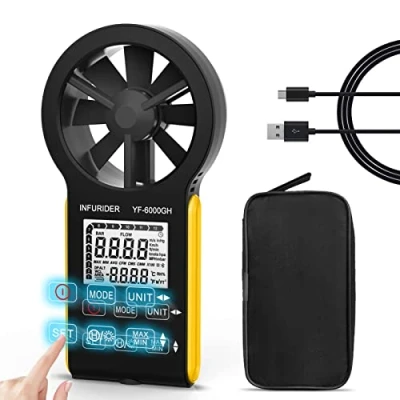 Immagine di Anemometro Portatile Ricaricabile, INFURIDER YF 6000GH Modalità Smart Misuratore di Velocità del Vento,Anemometro Digitale per Vento Misurare la Flusso d&#039;Aria e Temperatura