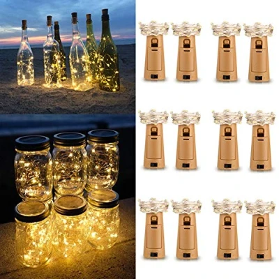 Immagine di Luci per Bottiglia, 12 Pezzi 2M 20LEDs Lucine Led con Batteria, Filo di Rame Decorative Stringa da Interni e Esterni Festa, Giardino, Natalizie, Halloween, Matrimonio (Bianco Caldo)
