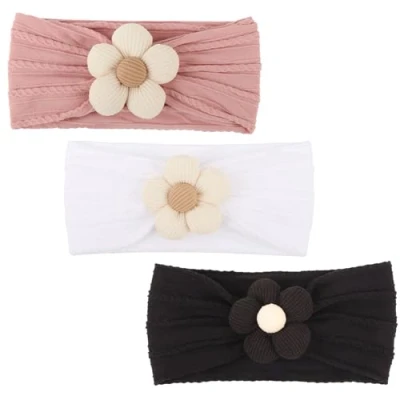 Immagine di DRESHOW 3 Pezzi Fasce Floreali per Ragazze Nylon Elasticizzato Accessori Capelli Fatti a Mano Neonati Bambini Bambine