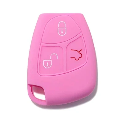 Immagine di [Portachiave] Guscio Cover Chiave in Silicone per Telecomando Auto Mercedes Benz 3 tasti (vedere compatibilità nelle foto) Classe A B C E S CL ML CLK CLS SLK (ROSA)