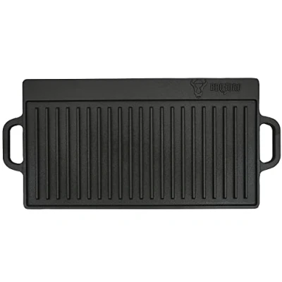 Immagine di piastra per grigliare in ghisa BBQ Toro con maniglie 40 x 20,5 cm reversibile, utilizzabile su ambedue le parti rettangolare, universale e solida