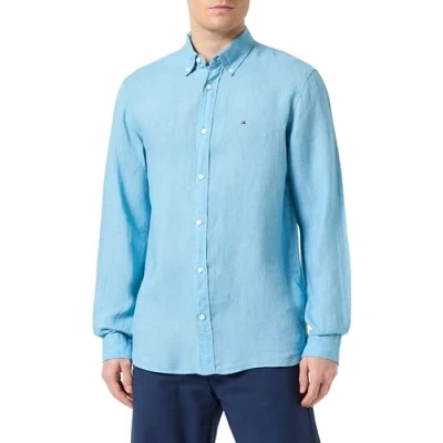 Immagine di Tommy Hilfiger Pigment Dyed LI Solid RF Shirt MW0MW34602 Camicie Casual, Blu (Sleepy Blue), XS Uomo