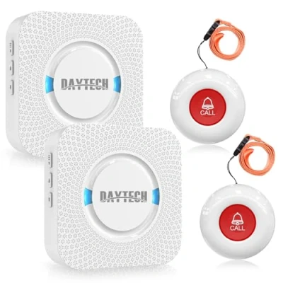 Immagine di DAYTECH Pulsante allarme Chiamata Emergenza Wireless Salvavita per Anziani di domestico 2 ricevitore portatile e trasmettitore SOS